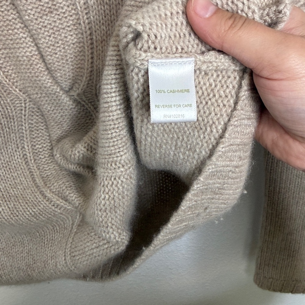 Garnet Hill 100% Cashmere Cable Knit Turtleneck Sweater Tan XS - Picture 4 of 6